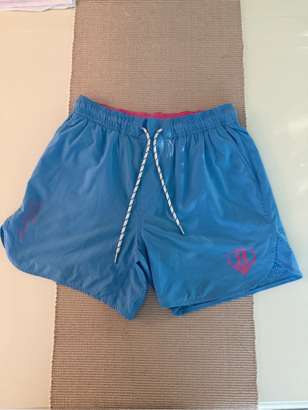 Kids Blue Athletic Shorts with Pink Accents